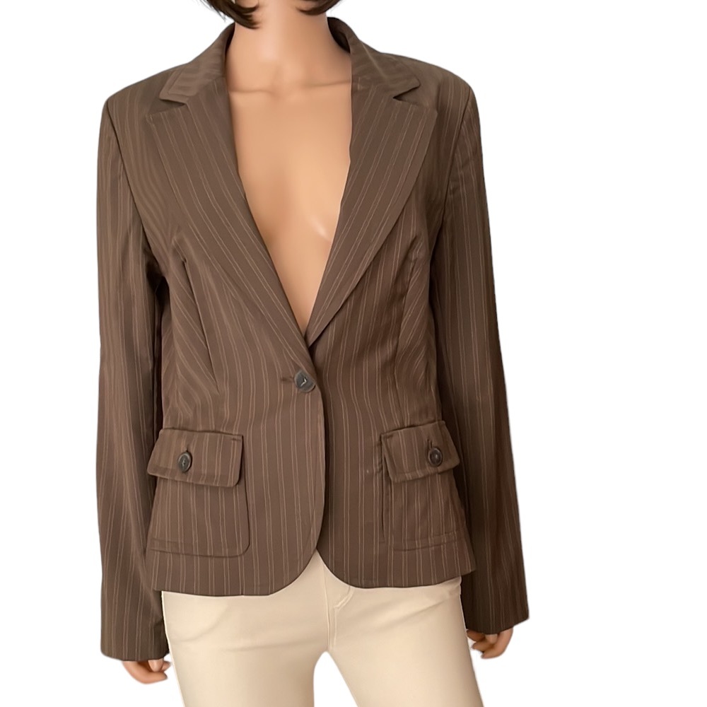 Loft Ann Taylor all wool brown pinstriped blazer